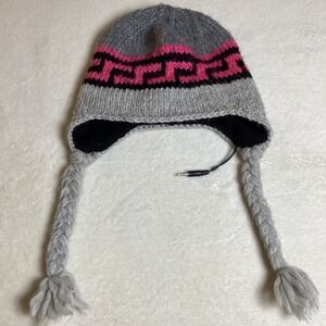 Bula Earflap Hat, Built‑In Speakers, Y2K‎ Gray/Black/Hot Pink, 50% Wool